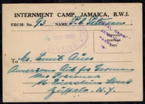 Jamaica WWII 1941 POW Postcard w/H2, Unboxed #5 & INTERNMENT CAMP OVAL VIOLET - Picture 1 of 3