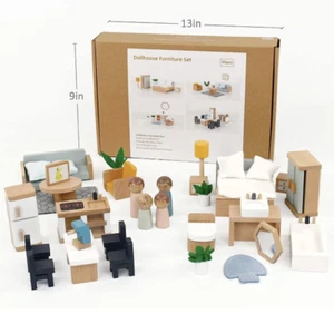 35 Piece Dollhouse Furniture Set Kitchen Bedroom Living Room Bathroom 1:12 Scale - Picture 1 of 6