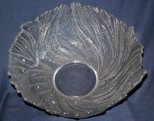 Vtg Blenko Handmade XL Crystal Punch Centerpiece Bowl Textured Leaf 12.5" X 5.5" - Picture 1 of 12