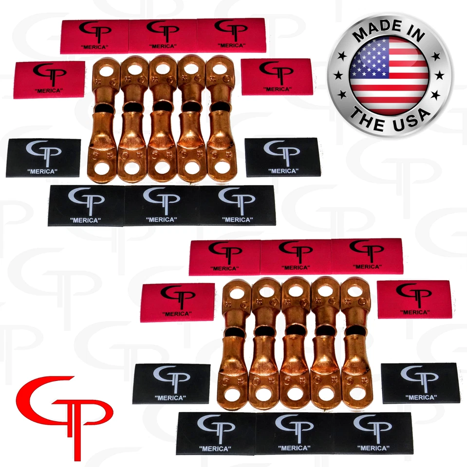 (20) 1/0 AWG Gauge Copper Lugs w/ RED & BLACK Heat Shrink Ring Terminals wire - Image 1 of 1