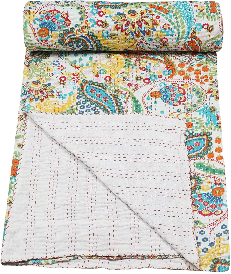 Colcha Kantha hecha a mano india colcha vintage manta de algodón Gudari Queen Foto 1 de 4