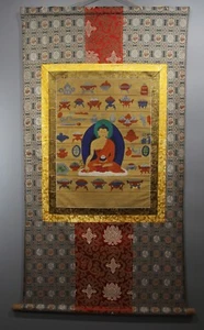 Real Nice Tibet Vintage Old Buddhist Hand-painted Thangka Tangka Medicine Buddha - Picture 1 of 15