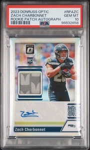 Parche óptico de novato Panini Donruss 2023 autógrafos Zach Charbonnet #RPAZC PSA 10 - Imagen 1 de 2