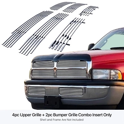 Combo de inserción de rejilla de billet cromada de acero inoxidable para Dodge Ram 1994-2001 Foto 1 de 4