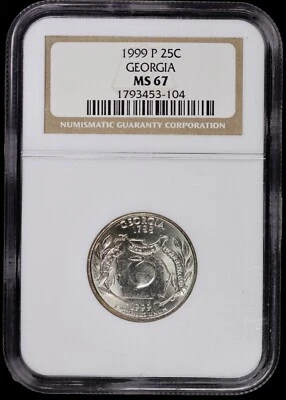 1999 P 25c Washington State Quarter Georgia GA  NGC MS67 (Unc. BU, Mint State) - Image 1 of 4