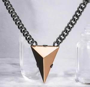 Coach Rose Gold Black Spike Pyramid Charm Curb Chain Necklace Retired $128 26518 - Picture 1 of 6