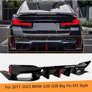 Black Big Fin LED Rear Bumper Diffuser Kit Fit 17-23 BMW G30 G38 M5 Style New - Bild 1 von 6