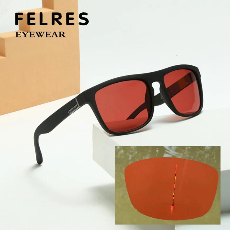 Square Polarized Fishing Sunglasses For Men Red Lens Shades Sport Glasses UV400 - Image 1 of 4