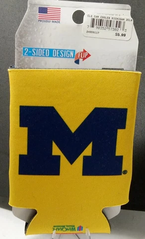 MICHIGAN WOLVERINES -SOFT FOAM -2 SIDED CAN KOOZIE/COOLER NCAA LICENSED-USA Made Cover