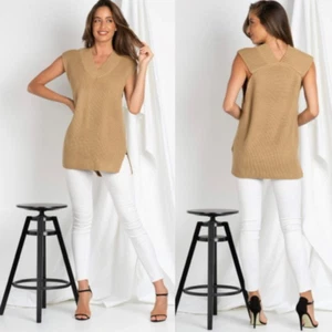 Calia Oversize Knit Vest in Beige - Picture 1 of 8