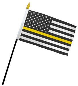 Großhandel Posten 12 USA 50 Sterne dünne gelbe Linie 4""x6"" Flagge Schreibtisch Kunststoff Stick 