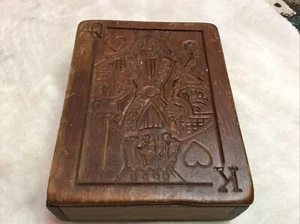 Vintage König/Königin Holz 2 Deck Spielkarten Halter - 6” x 5” Box - Bild 1 von 10