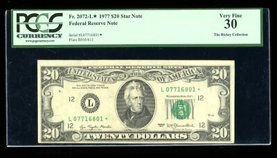 DBR 1977 $20 FRN STAR San Francisco Fr. 2072-L* PCGS 30 Serial L07716801* - Image 1 of 2