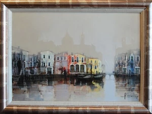 Enrique Alonso, "Kanalstadt", Öl auf Karton, gerahmt - Bild 1 von 3