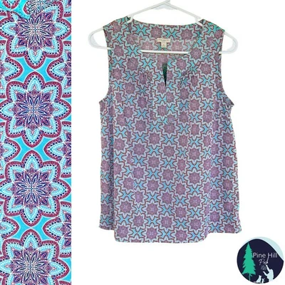 Talbots Petites Sleeveless Blouse Top Womens SP Mandala Boho Popover 100% Cotton - Image 1 of 4