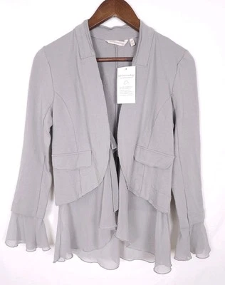 Chaqueta Chloe Gris Suave Envolvente Gasa Tejida Combo Drapeada Frente Abierto #2AV77  Foto 1 de 4