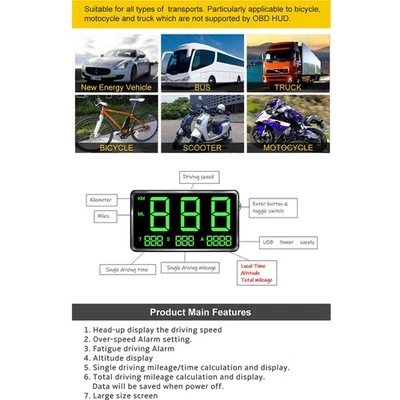 Brand New Head-Up Display HUD Car DC 5V Digital High-definition MPH KM/h - Image 1 of 4