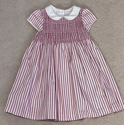 Charter Club Toddler Girls Smocked DRESS 3T RED PINK Candy Cane Stripes EUC - Image 1 of 4