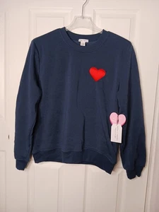 Herzgenähtes Relaxed Crew Sweatshirt Blau Damen LARGE Valentinstag Y2K Street - Bild 1 von 8
