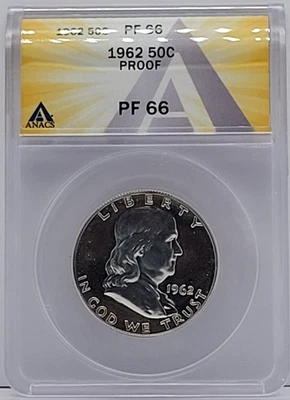 1962 Franklin Half Dollar Proof 50c - Graded ANACS PF 66 - Image 1 of 4