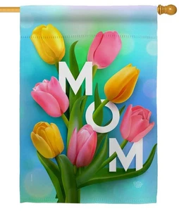 Mom's Day Tulips Sublimated House Flag - Picture 1 of 1