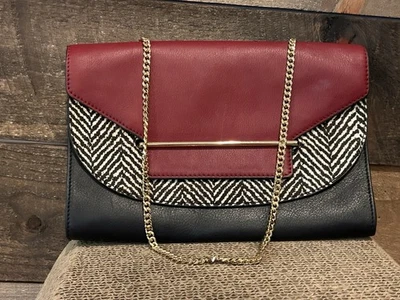 VINCE CAMUTO Leather EDA Red/Black/Calf Hair Clutch Purse Bag - Image 1 of 4