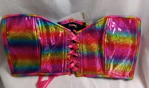 NWT Lavish Daisy Corsets Lace-up Bustier Top XXL Rainbow - Picture 1 of 14