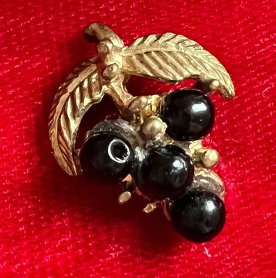 Antique Raised Glass Metal Grape Cluster Button Realistic Vintage Fruit Black - Image 1 of 4