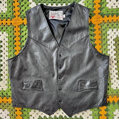 The Leather Shop Vintage Sears Black Vest Size 42 Button Made In USA Cowboy - Image 1 of 4
