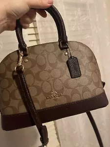 Coach Cora Small Dome Khaki/glitter Burgundy Top Handle Crossbody Bag. - Picture 1 of 13
