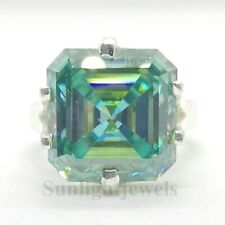 6.25Ct Certified Asscher Cut Blue Treated Diamond Solitaire Ring 925 Silver Ring