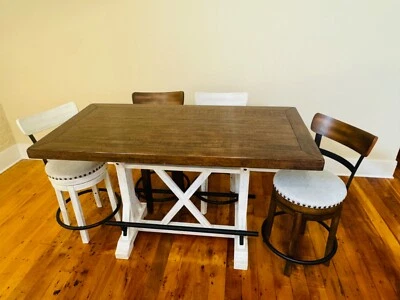 Barn Style Dining Table with 4 Bar Stools - Image 1 of 4