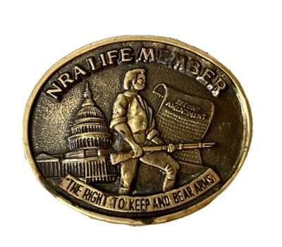 Vintage Jadco NRA LIFE MEMBER Belt Buckle Brass 2nd Amendment Right Bear Arms - Image 1 of 4