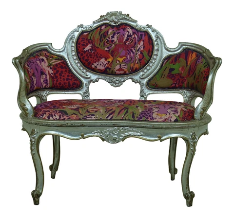 F53513EC: French Louis XV Style Silver Leaf Finish Small Settee Cover