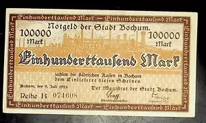 1923 Deutschland BOCHUM 100.000 Mark Banknote / Notgeld - Bild 1 von 2