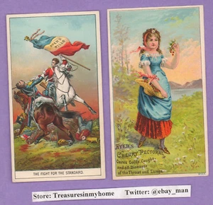 Vintage Trade Cards Ayer's Pills Fight For The Standard & Cherry Pectoral - Bild 1 von 2