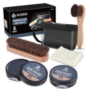 6PC Leather Shoe Care Kits Shoe Shine Kits Horsehair Brushes Black Shoe Polishes - Picture 1 of 10
