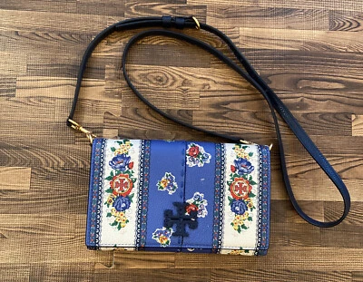 Бумажник через плечо TORY BURCH McGraw цветочный кожаный, синий чайный розовый - Изображение 1 из 4