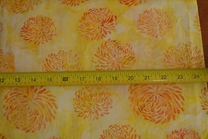 By 1/2 Yd, Orange Flowers on Gold Tonga Batik, Timeless Treasures/B9113, B807 - Picture 1 of 5