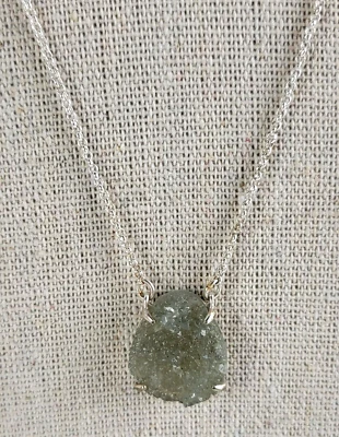 Collar Druzy ágata verde marca Lucky cadena Rolo tono plata 19,5 pulgadas Foto 1 de 4