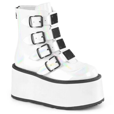 White Platform Wedge Womans Buckles Goth Punk Burning Man Sneaker Boots Demonia - Image 1 of 2
