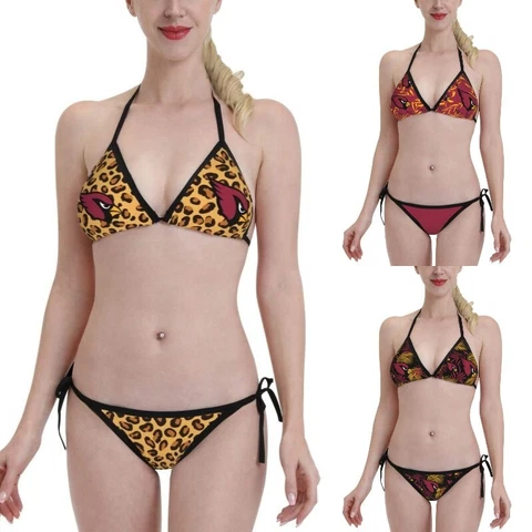 2PCS Arizona Cardinals Women's Bikini Lace Up String Bathing Suits Swimsuits Cover