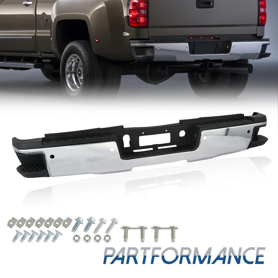 For 2015-2019 Silverado Sierra 2500 3500 HD Chrome Rear Step Bumper with Hole Foto 1 de 4