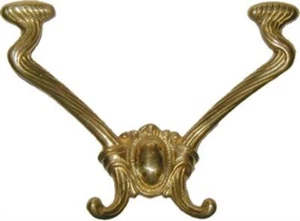 Victorian Style Double Coat Hook Cast Brass - Picture 1 of 1
