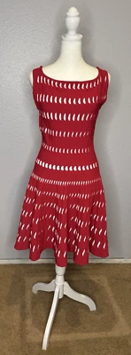 Платье фигуриста Alaïa Paris красно-белое жаккардовое трикотажное облегающее и расклешенное размер 40/США 6 - Изображение 1 из 4