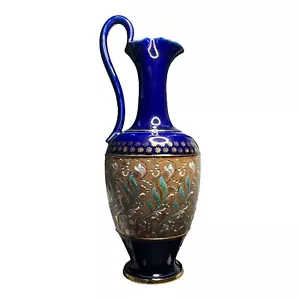 Vntg Royal Doulton Cobalt Blue Jug Art Nouveau Stoneware Ewer Pitcher UK 1911 - Picture 1 of 12