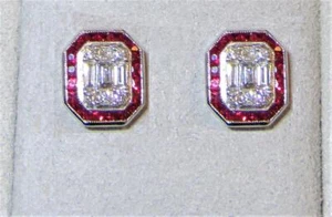 SALE! NWT $20000 RARE 18KT VENETIAN EMERALD SHAPED DIAMOND RUBY EARRINGS STUDS - Picture 1 of 1