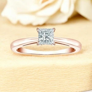 1/2 Cts F/VS1 Princess Shape GIA Certified Diamond Engagement Ring 18K Rose Gold - Picture 1 of 3