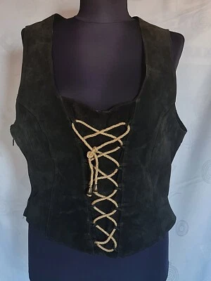 BLUSA IMAGEN VINTAGE DIRNDL OKTOBERFEST TIROL CUERO MARRÓN MUJER TOP US12/EU40 Foto 1 de 4