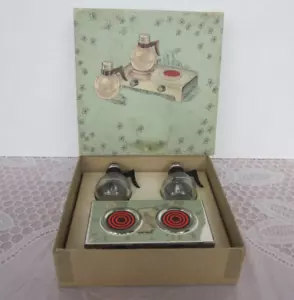 Fun Vintage 1950's Hotplate Coffee Twins Salt n' Pepper Shakers Set in Orig. Box - Picture 1 of 15